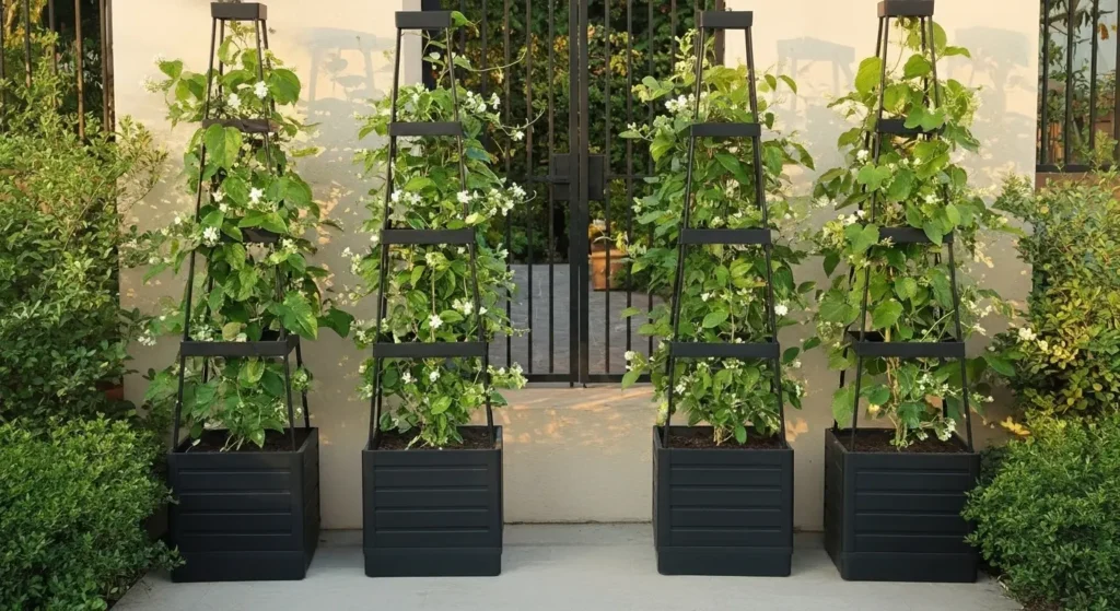 Trellis planters at patio entrance