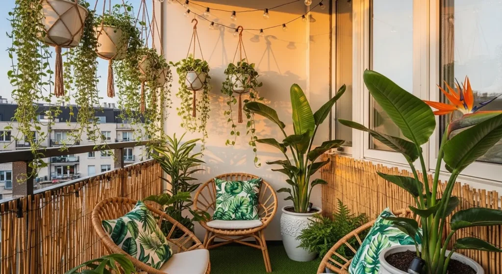 Tropical balcony oasis with plants