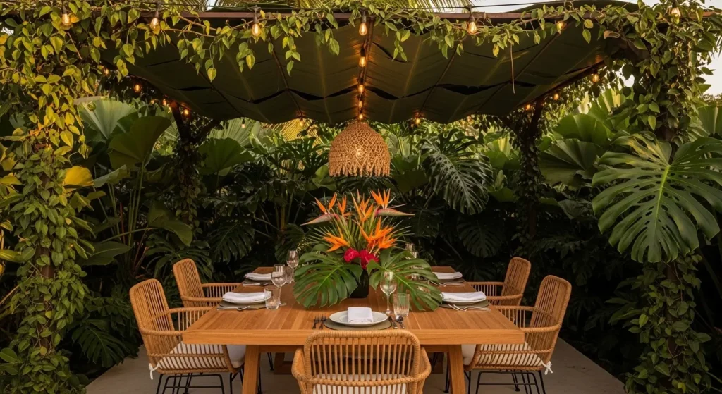 Tropical outdoor dining table