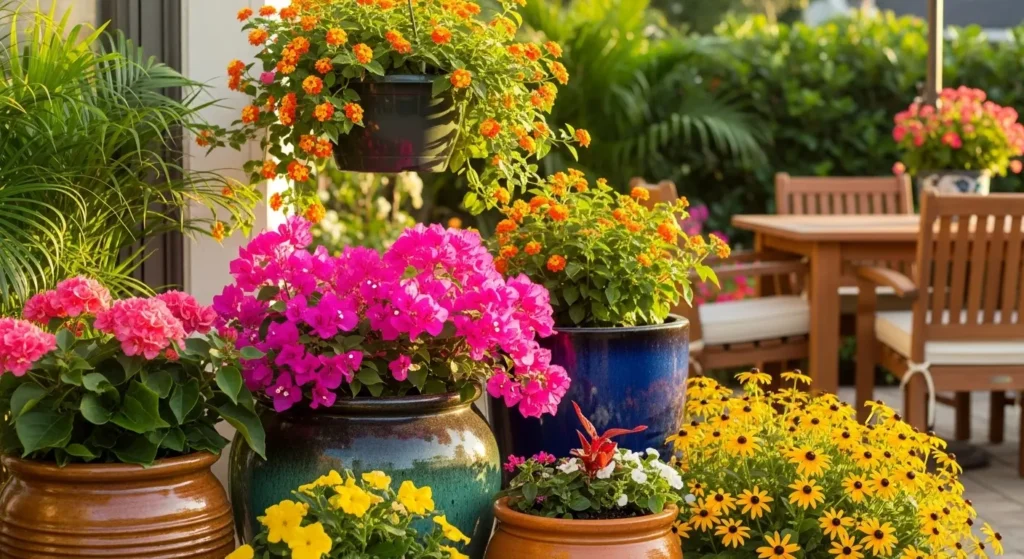 Tropical patio with colorful