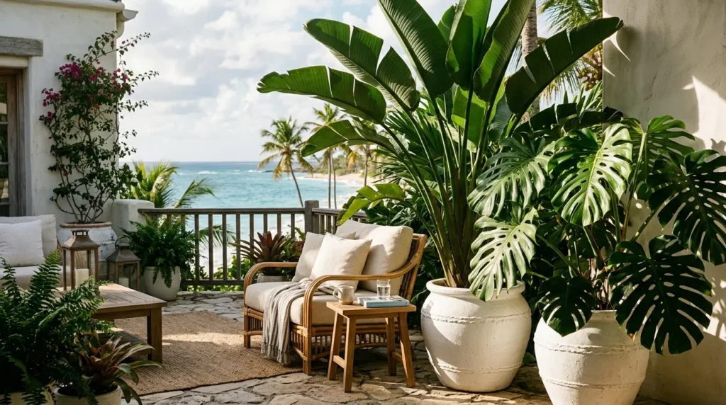 Tropical patio with plants