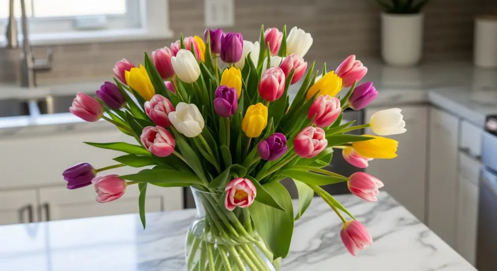 Tulip bouquet in glass vase