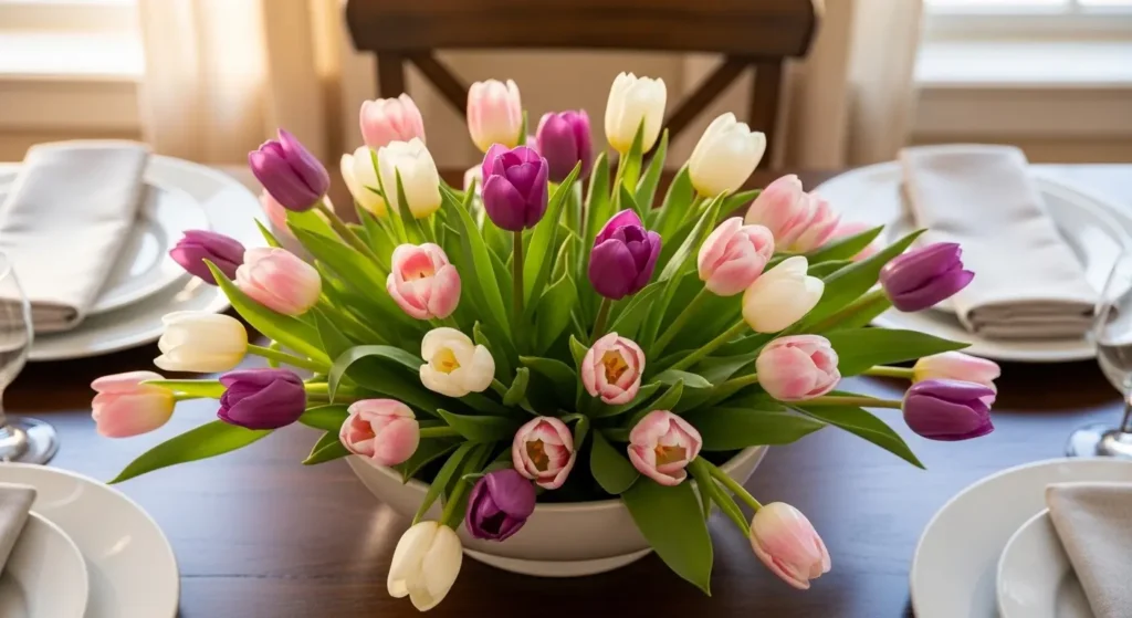 Tulip centerpiece on dining table