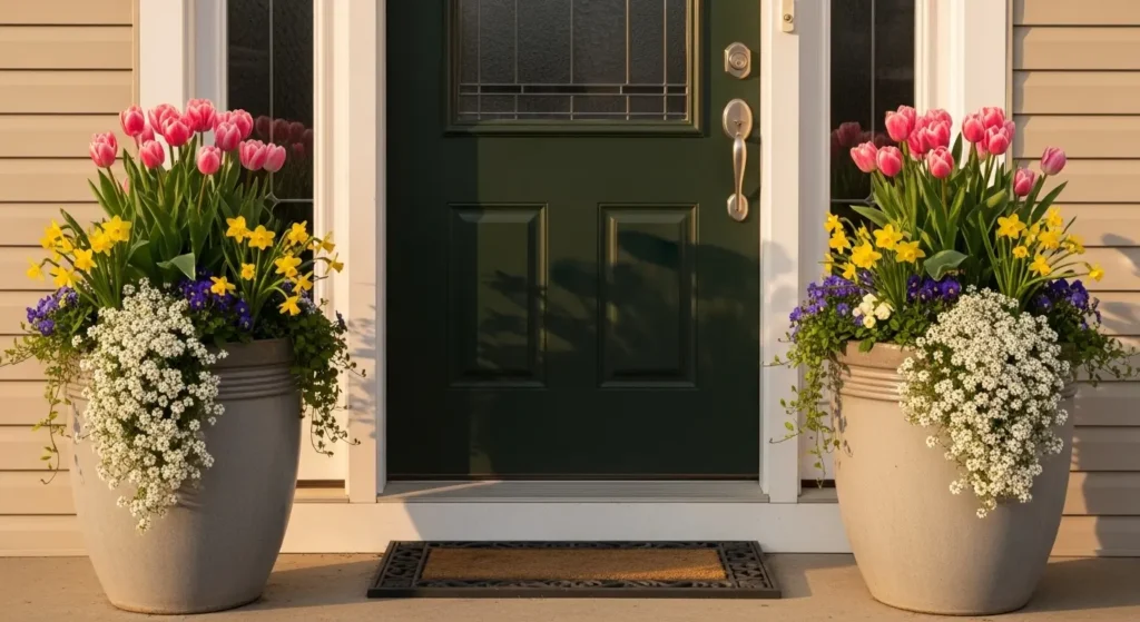 Two planters overflowing spring
