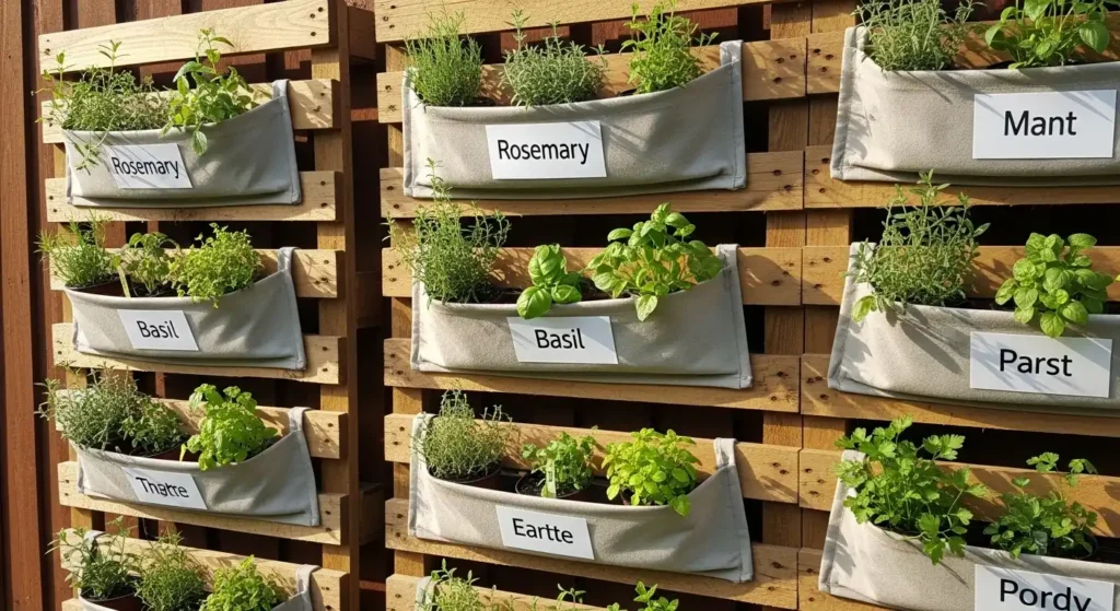 Vertical pallet herb garden
