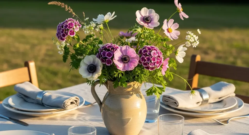 Wildflower centerpiece on dining