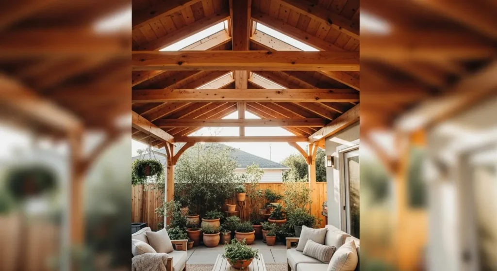 Wood patio roof extension beams
