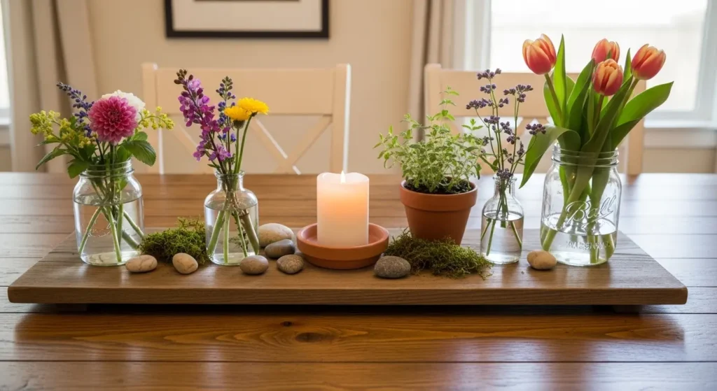 Wooden tray spring centerpiece