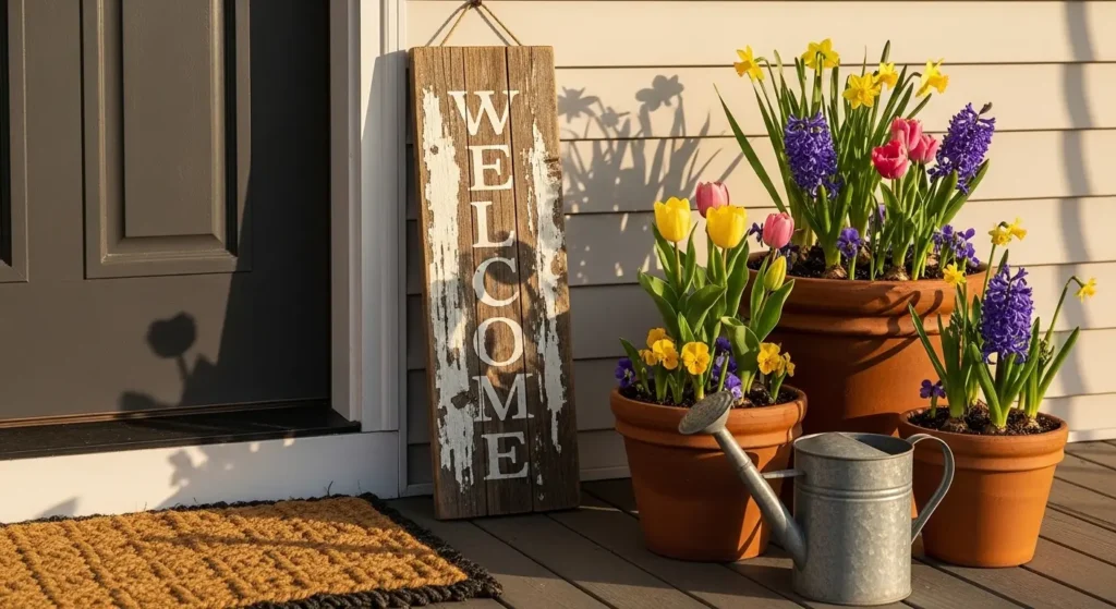 Cottage garden porch with roses