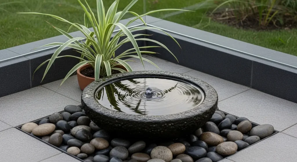 Zen water feature garden corner