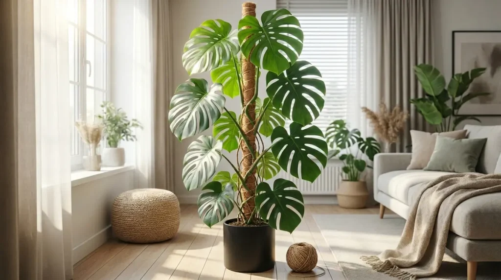 Indoor Climbing Plants With a Tall Moss Pole Trellis