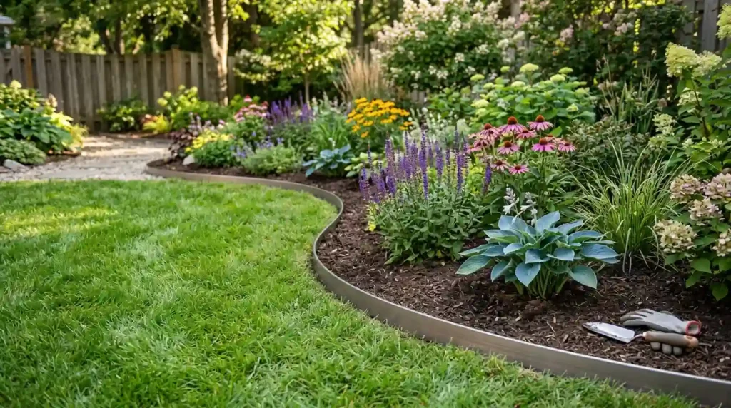 Aluminum edging curved garden bed