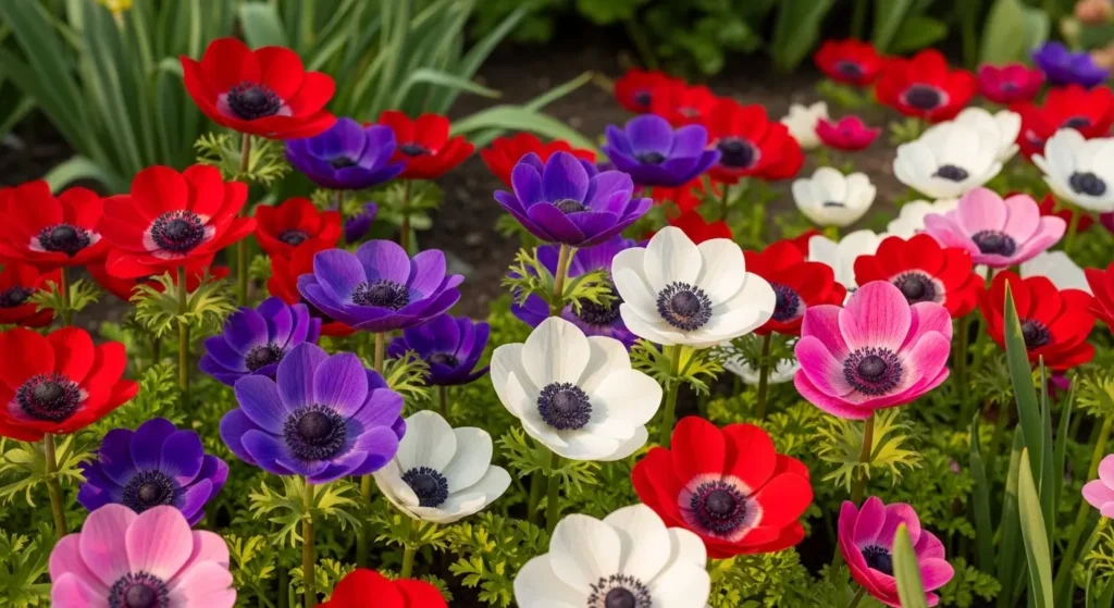 Anemone flowers in bloom garden