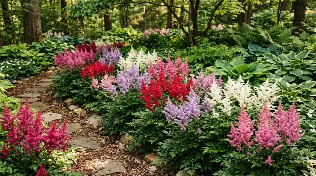 Astilbe flowers in shade garden