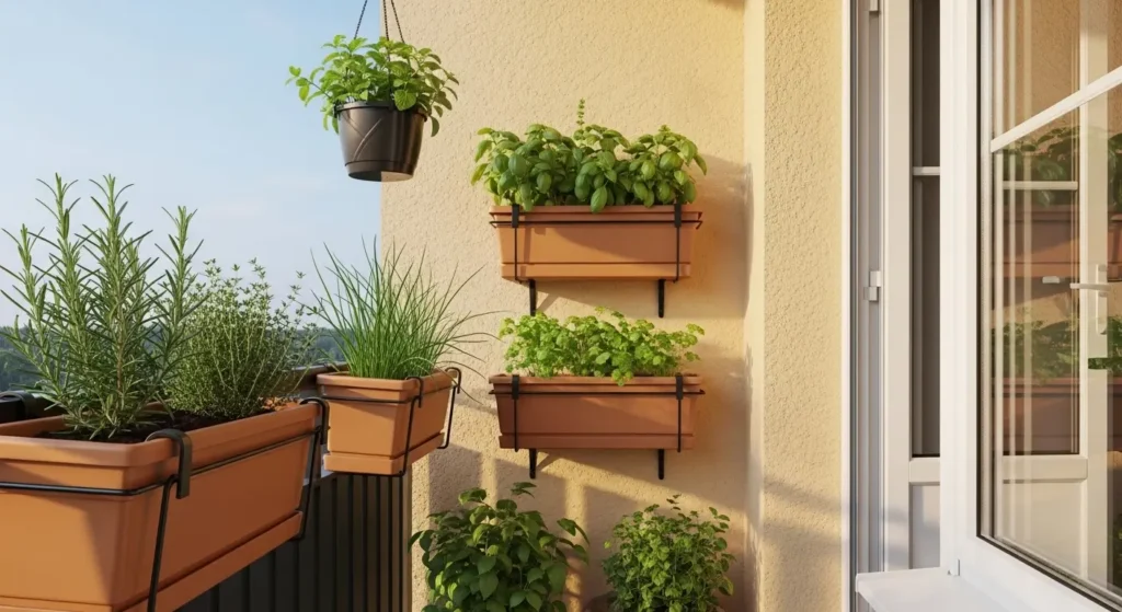 Balcony herb garden kitchen supply