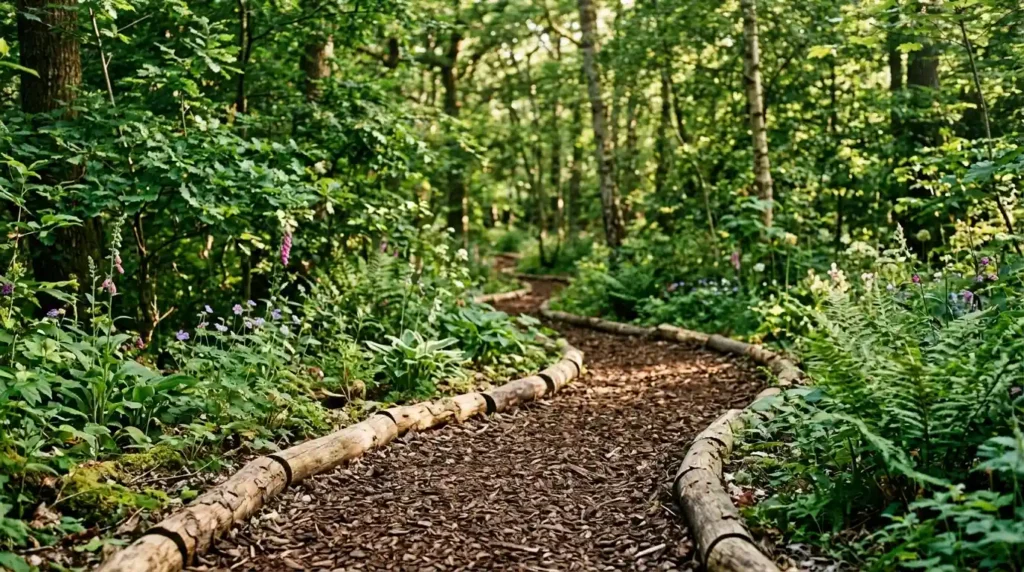 Bark mulch garden path edging