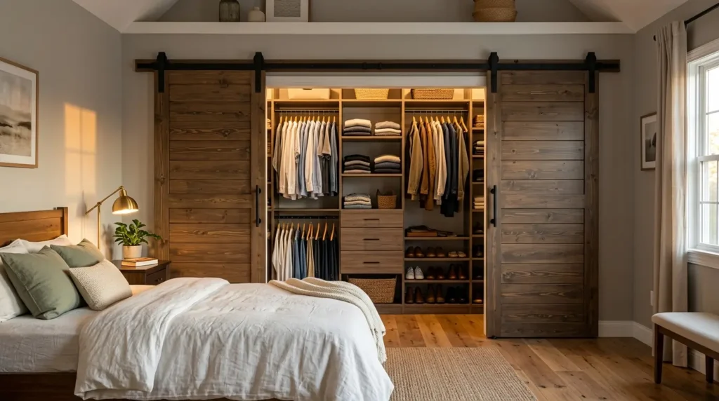 Barn door covering closet opening