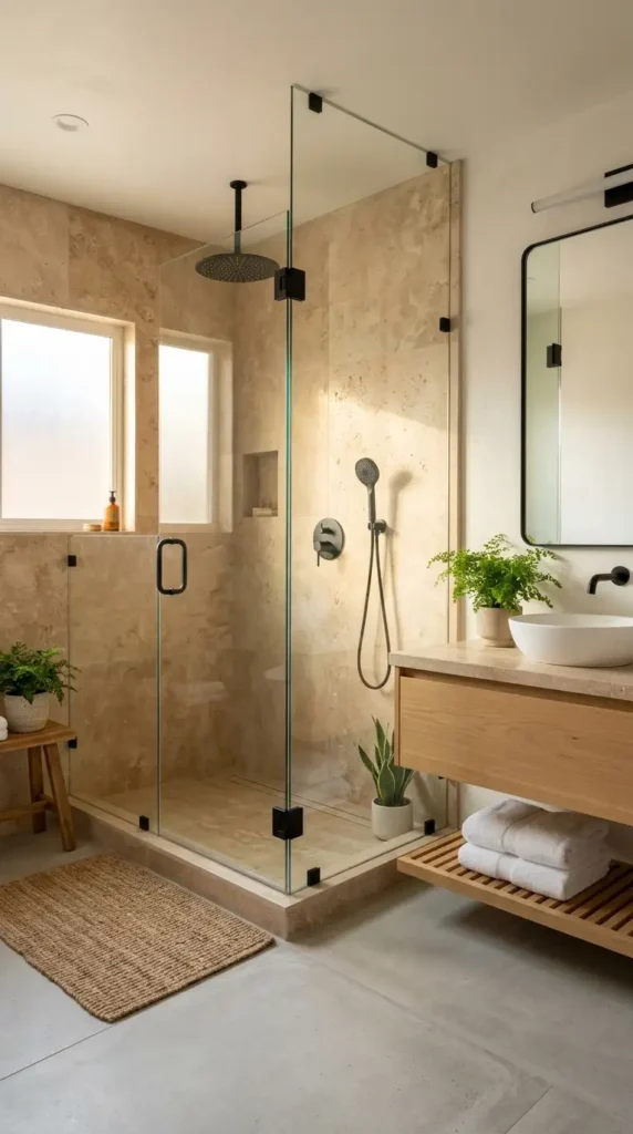 Bathroom frameless glass shower