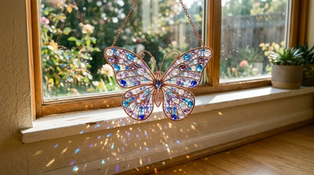 Beaded wire butterfly suncatcher