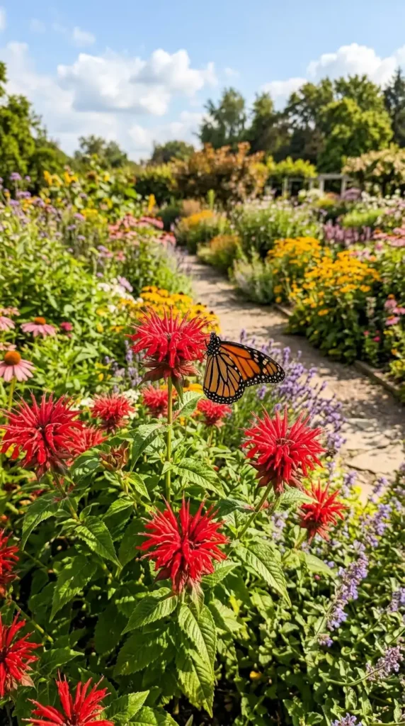 Bee balm plant with butterfly