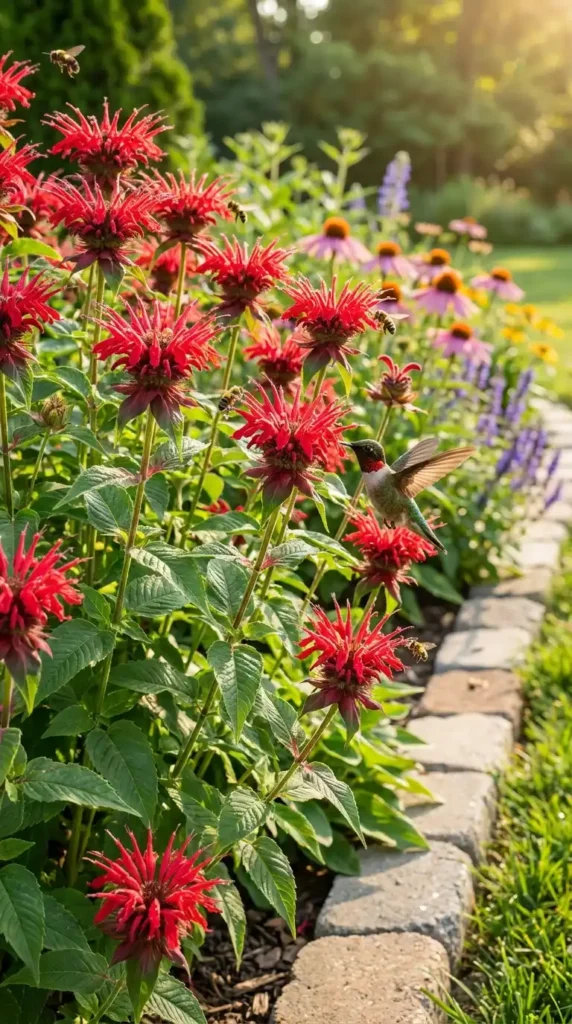 Bee balm plant with hummingbird