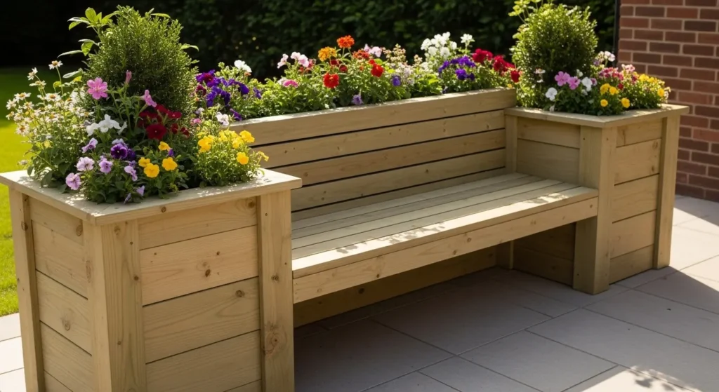 Bench planter box garden