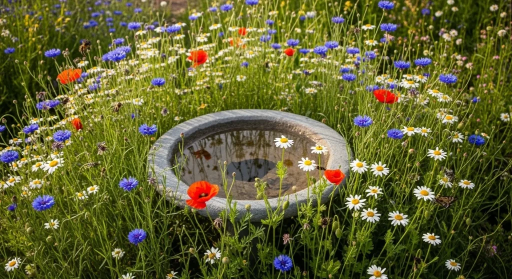 Bird bath wildflower pollinator