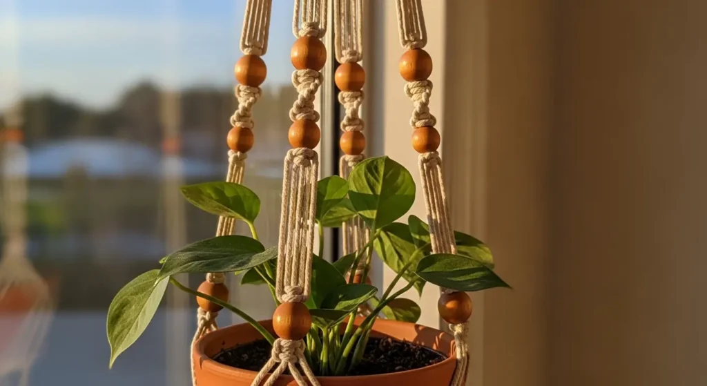 Boho beaded macrame plant hanger