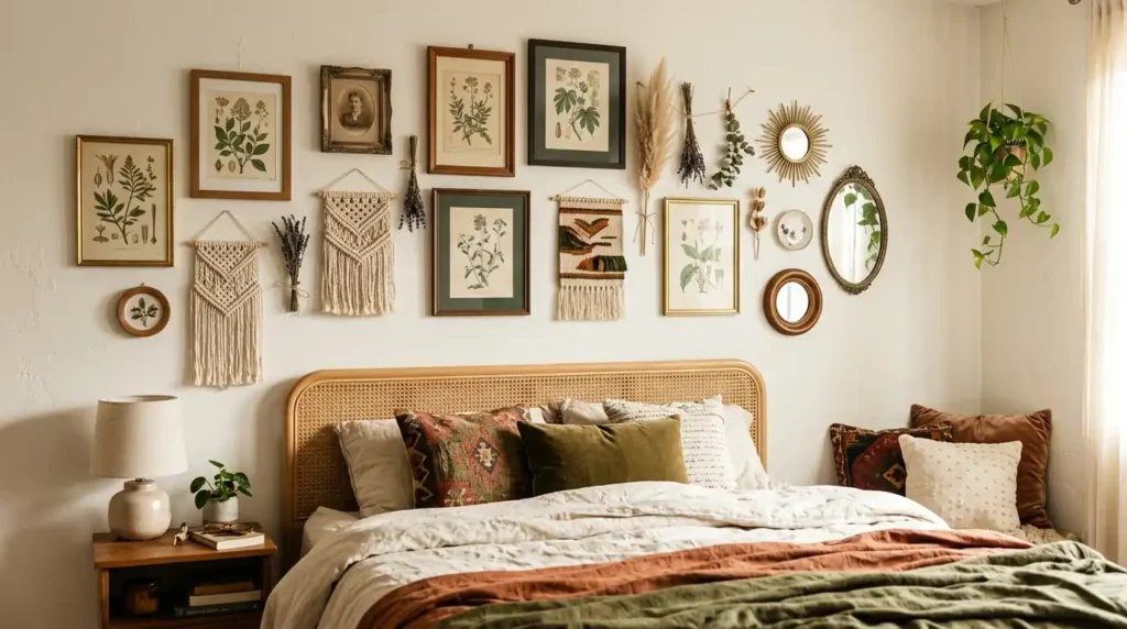 Boho bedroom gallery wall