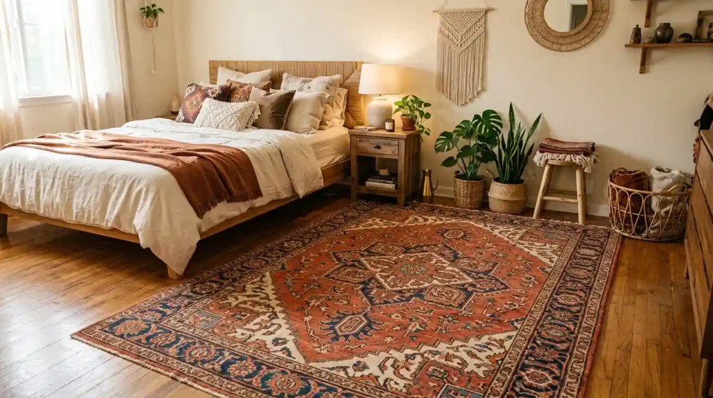 Boho bedroom vintage Persian rug
