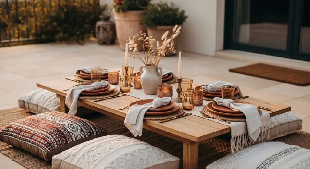 Boho outdoor dining setup patio