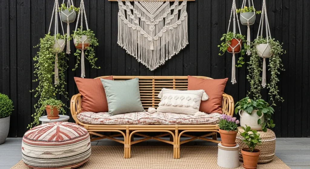 Boho outdoor patio layered textures