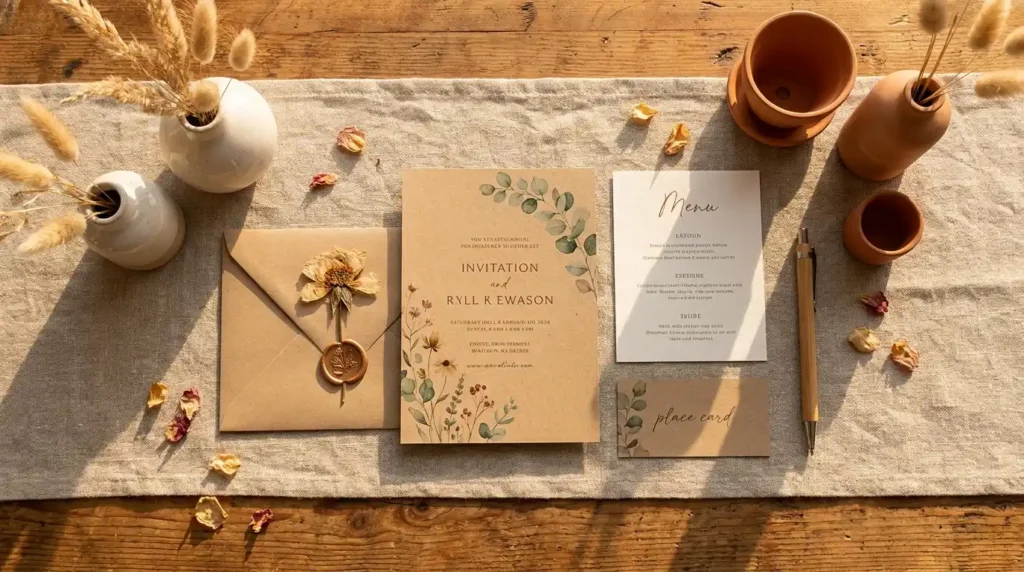 Boho wedding decor stationery
