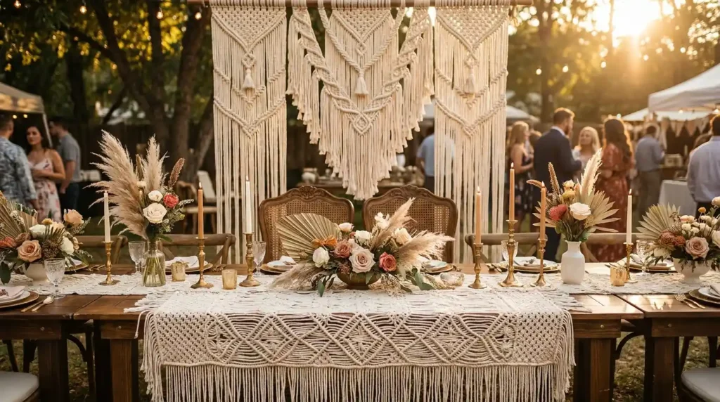 Boho wedding reception table decor