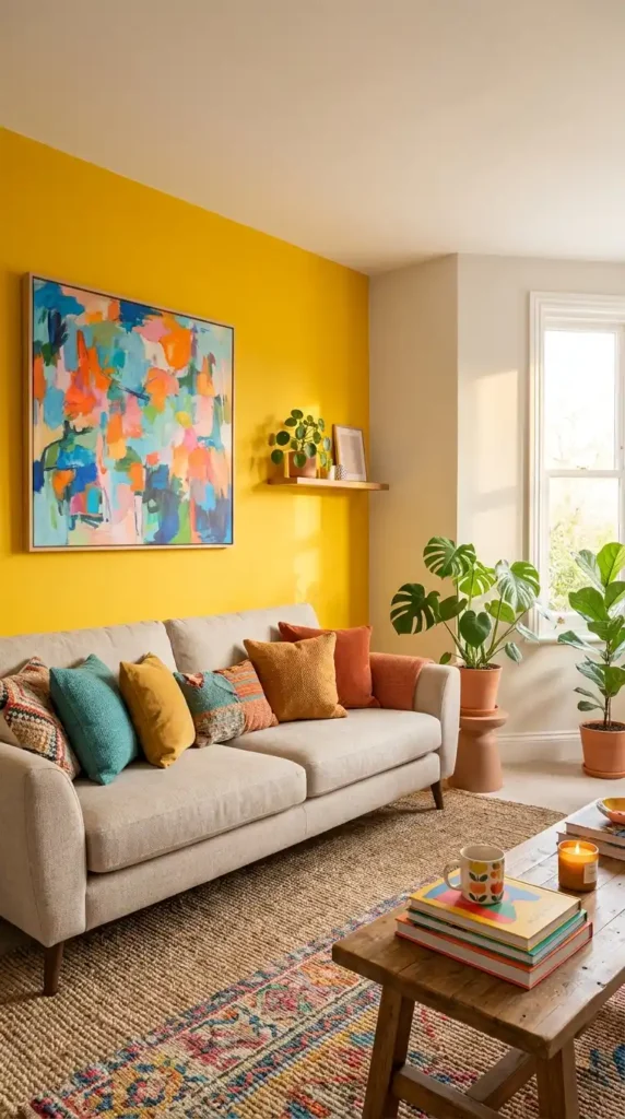 Bold yellow accent wall room