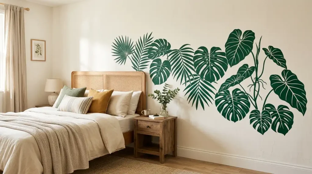 Botanical leaf decal bedroom wall