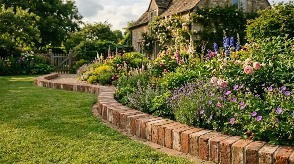Brick edging in garden