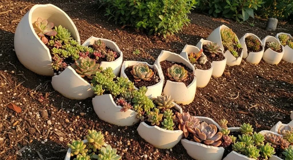 Broken ceramic pot garden art