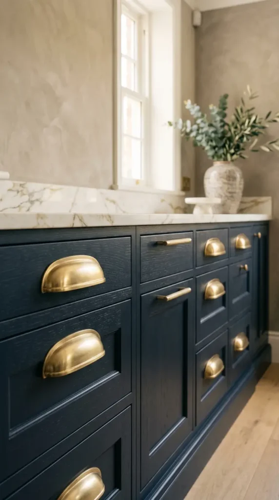 Brushed brass cabinet handles