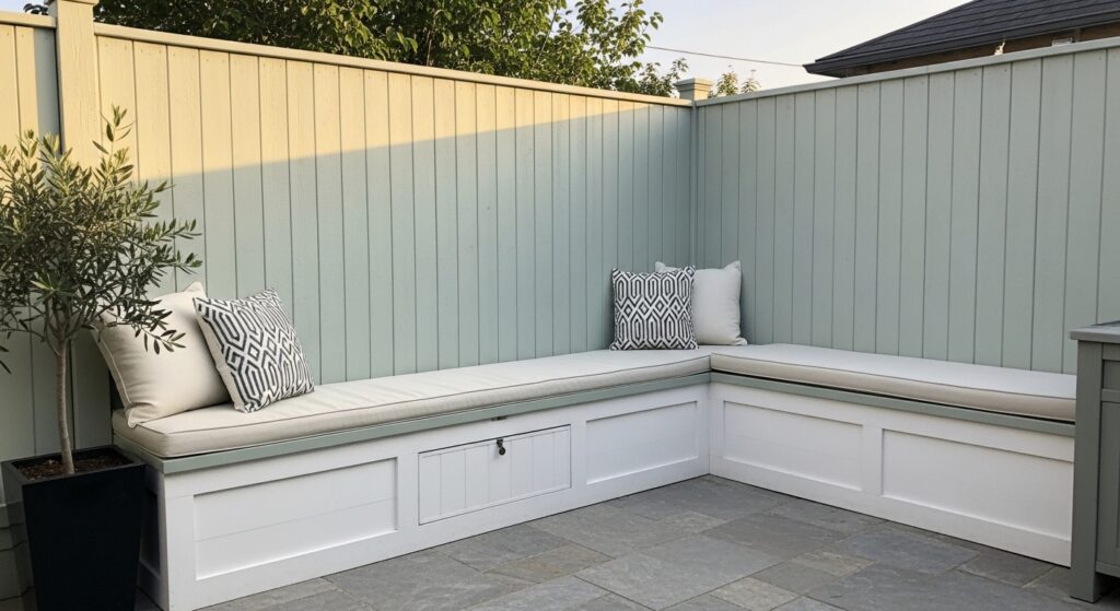 Built-in bench seating small patio