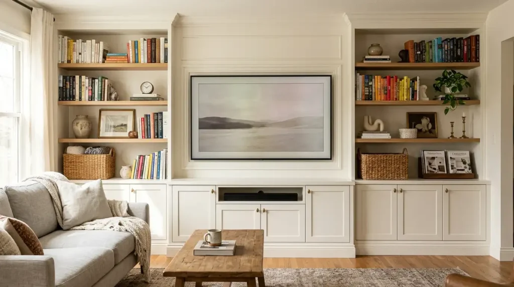 Built-in media wall shelving