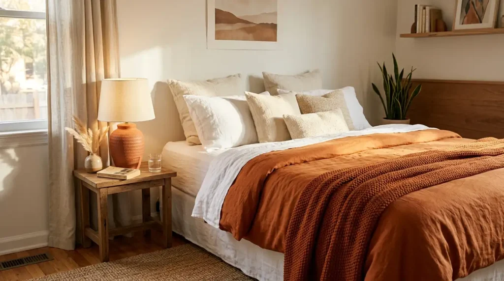 Burnt orange bedding textiles