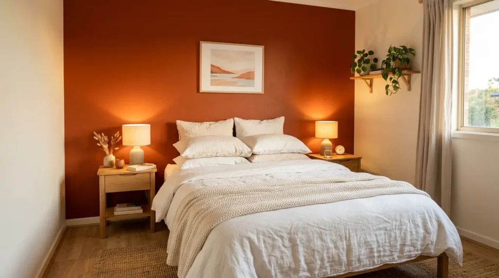 Burnt orange bedroom feature wall