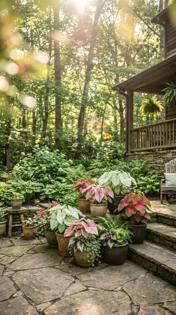Caladiums in pots