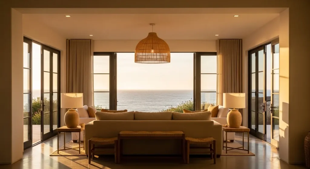 California living room golden hour