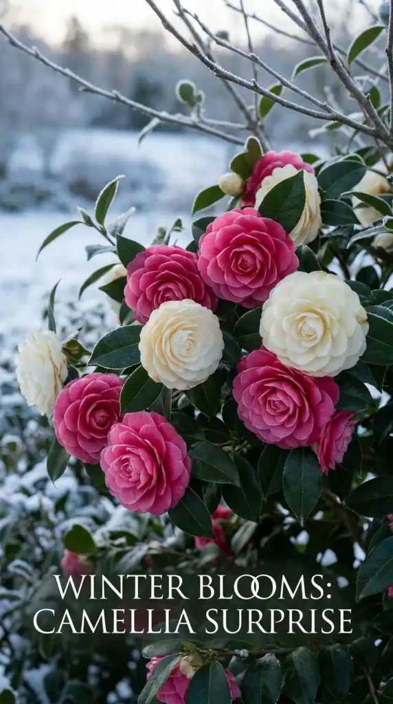 Camellia flowers blooming in winter