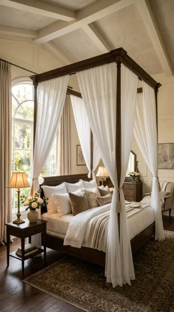 Canopy bed with sheer drapes