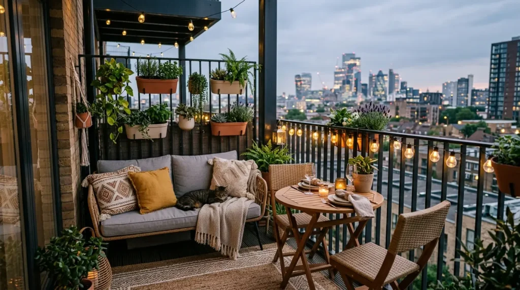 Chic outdoor living space balcony