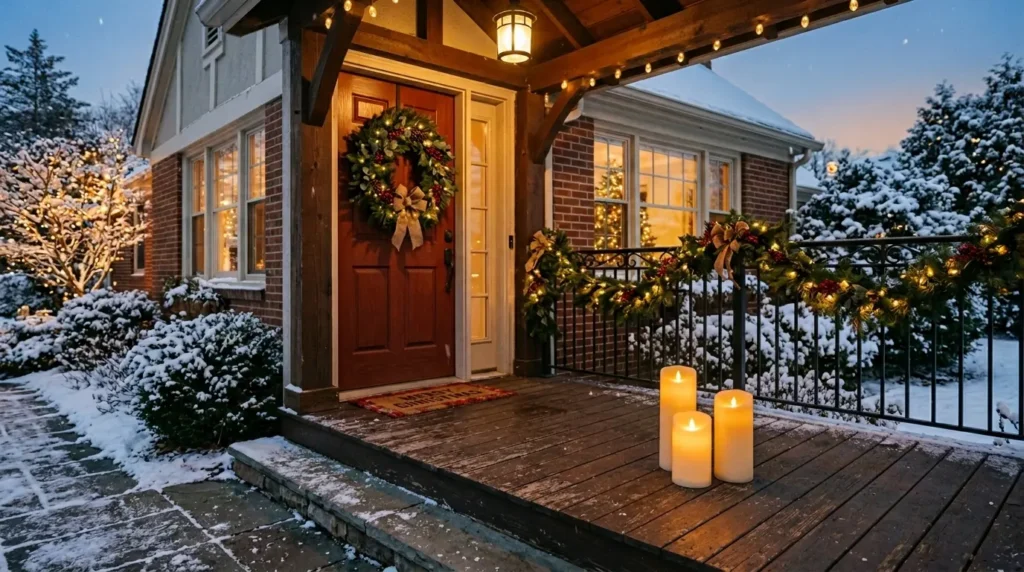 Christmas porch with candles