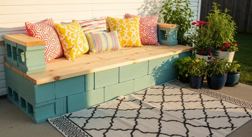 Cinder block seating patio
